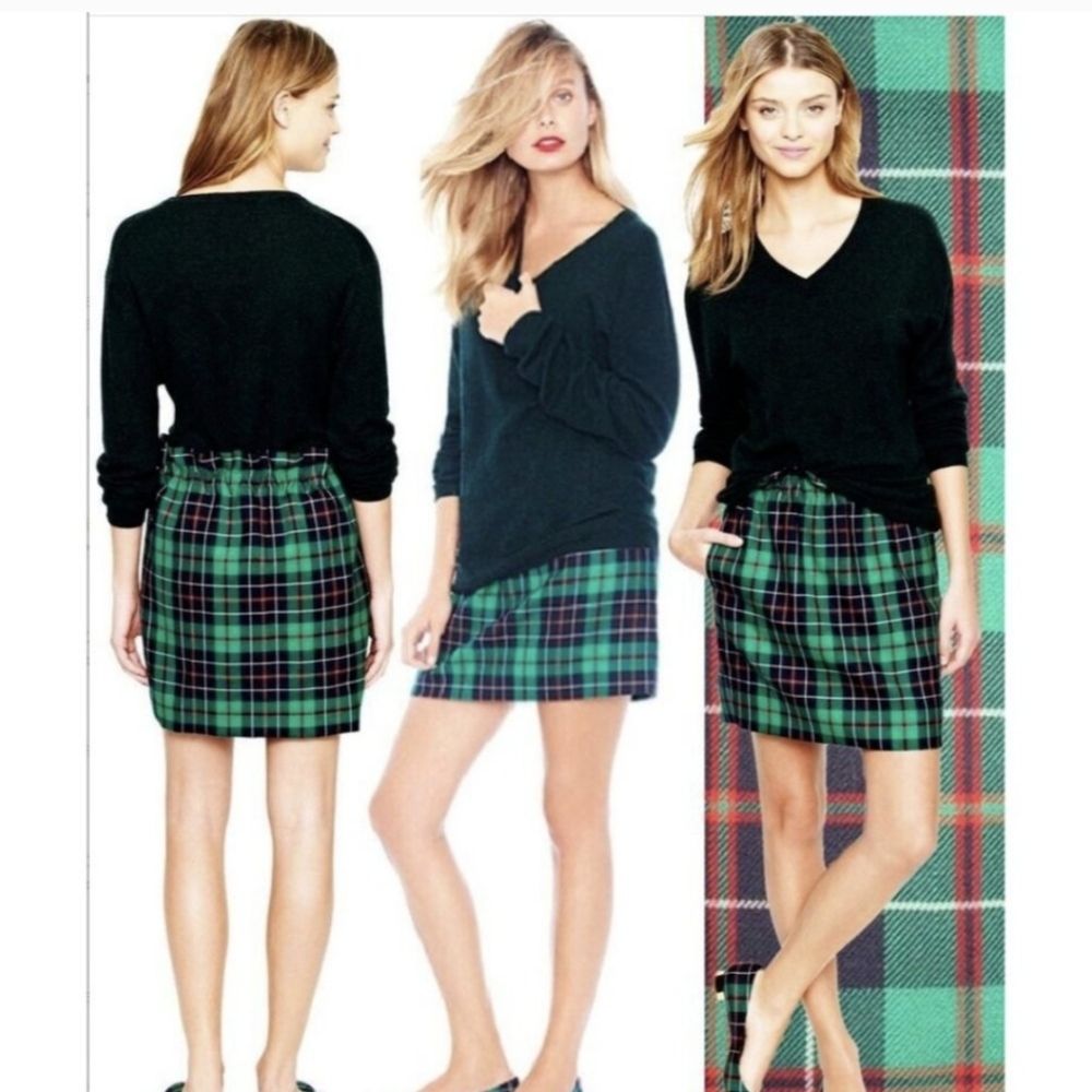 J.CREW green wool plaid skirt
